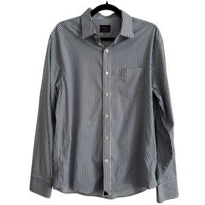 Untuckit Blue White Striped‎ Long Sleeve Button Up Shirt Large Classic Oxford